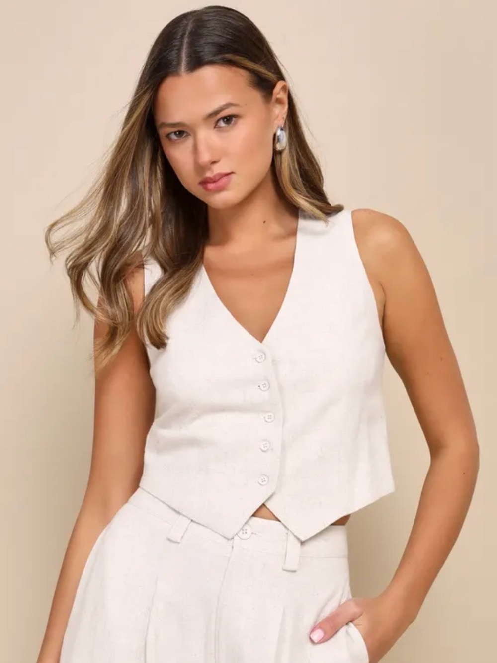 Lulus Beige Linen Vest